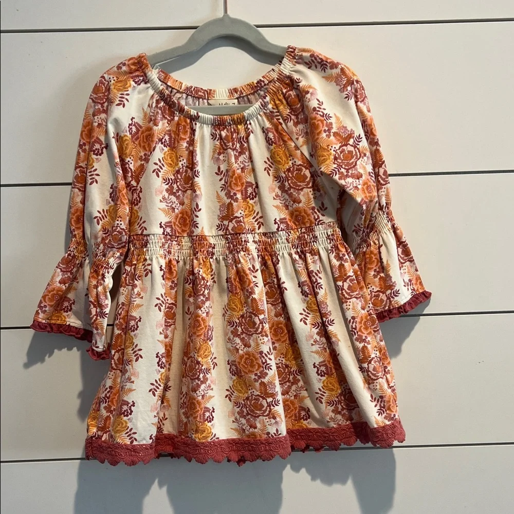 Matilda Jane Just Imagine Cream Top with Rust & orange Floral fall Print